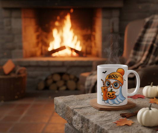 Spook-tacular Boo! Ghost Halloween Mug - Cute & Cozy Coffee Cup
