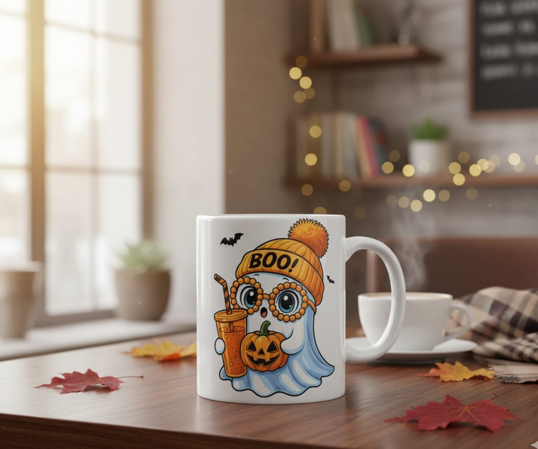 Spook-tacular Boo! Ghost Halloween Mug - Cute & Cozy Coffee Cup