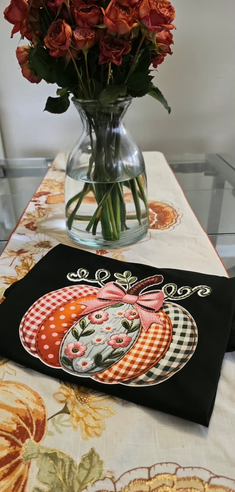 Patchwork Pattern Pumpkin T-Shirt | Cute Fall Plaid Gingham Floral Tee