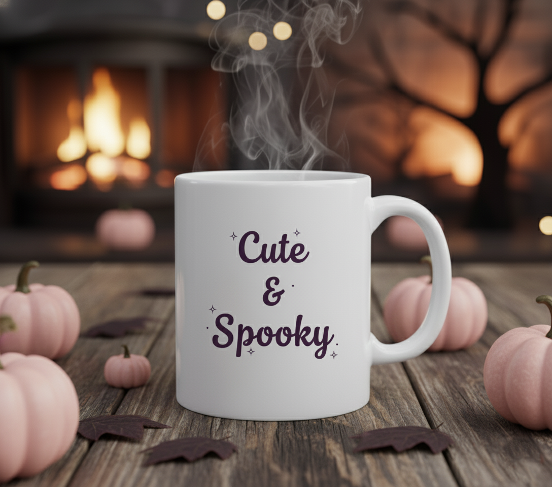 Cute & Spooky Black Cat & Pink Pumpkin Mug